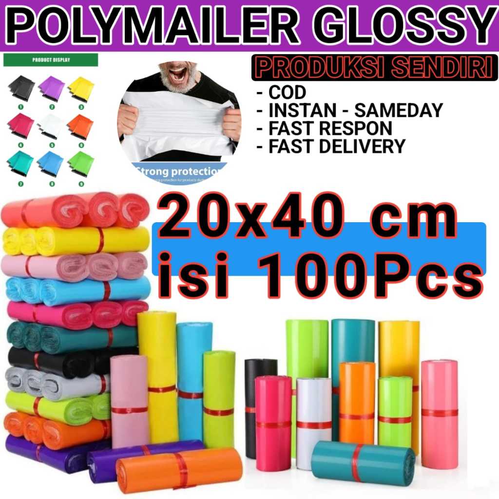 

Plastik Packing 20X40CM Polymailer LDPE Glossy Isi 100PCS Termurah Grosir Lem perekat Anti Plong