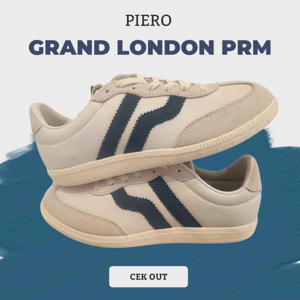 Sneakers PIERO GRAND LONDON PRM Pria Warna Putih Abu Nyaman & Stylish