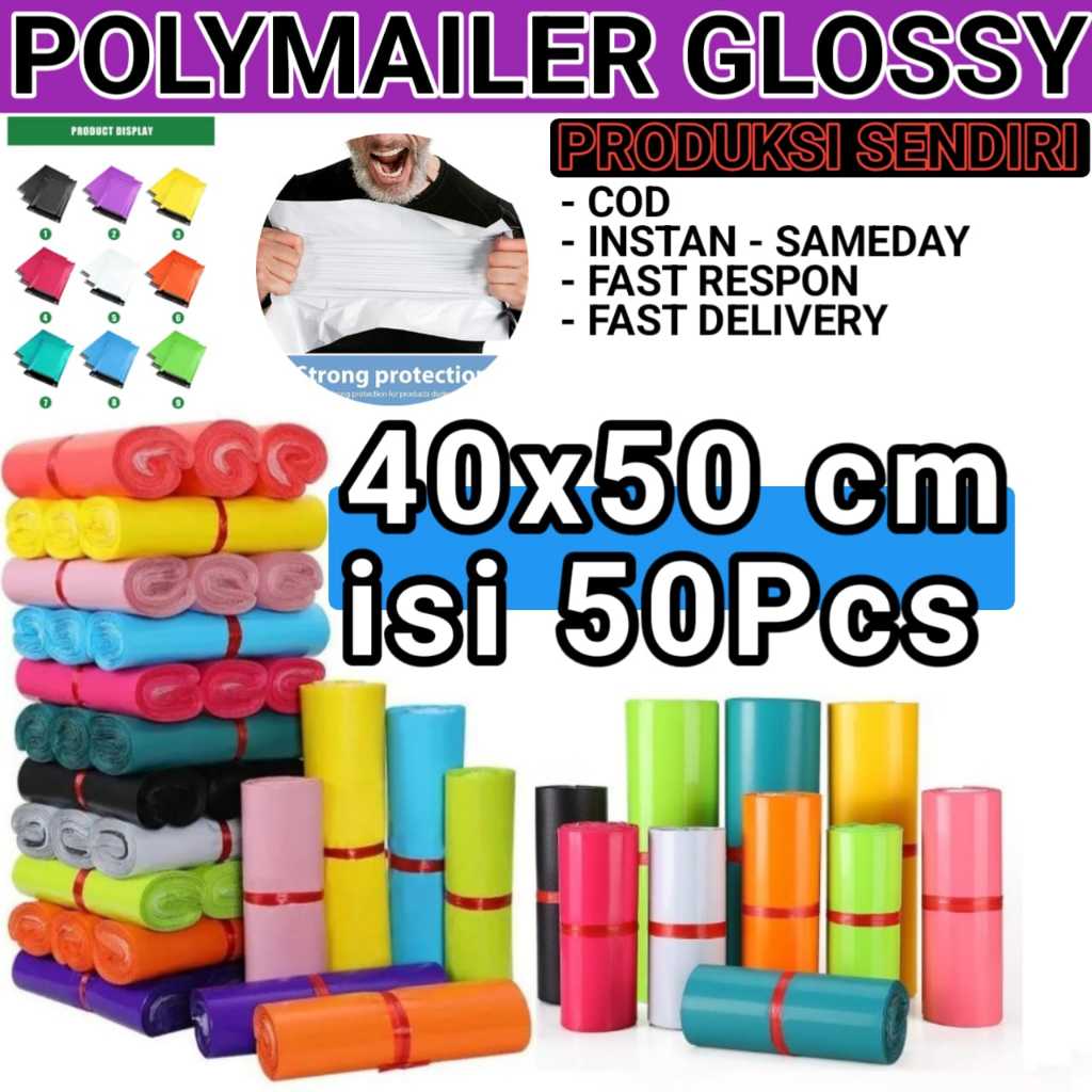 

Polymailer Premium 40X50CM / Plastik Packing Online Shop LDPE WARNA Glossy Isi 50Pcs Lem Perekat PE