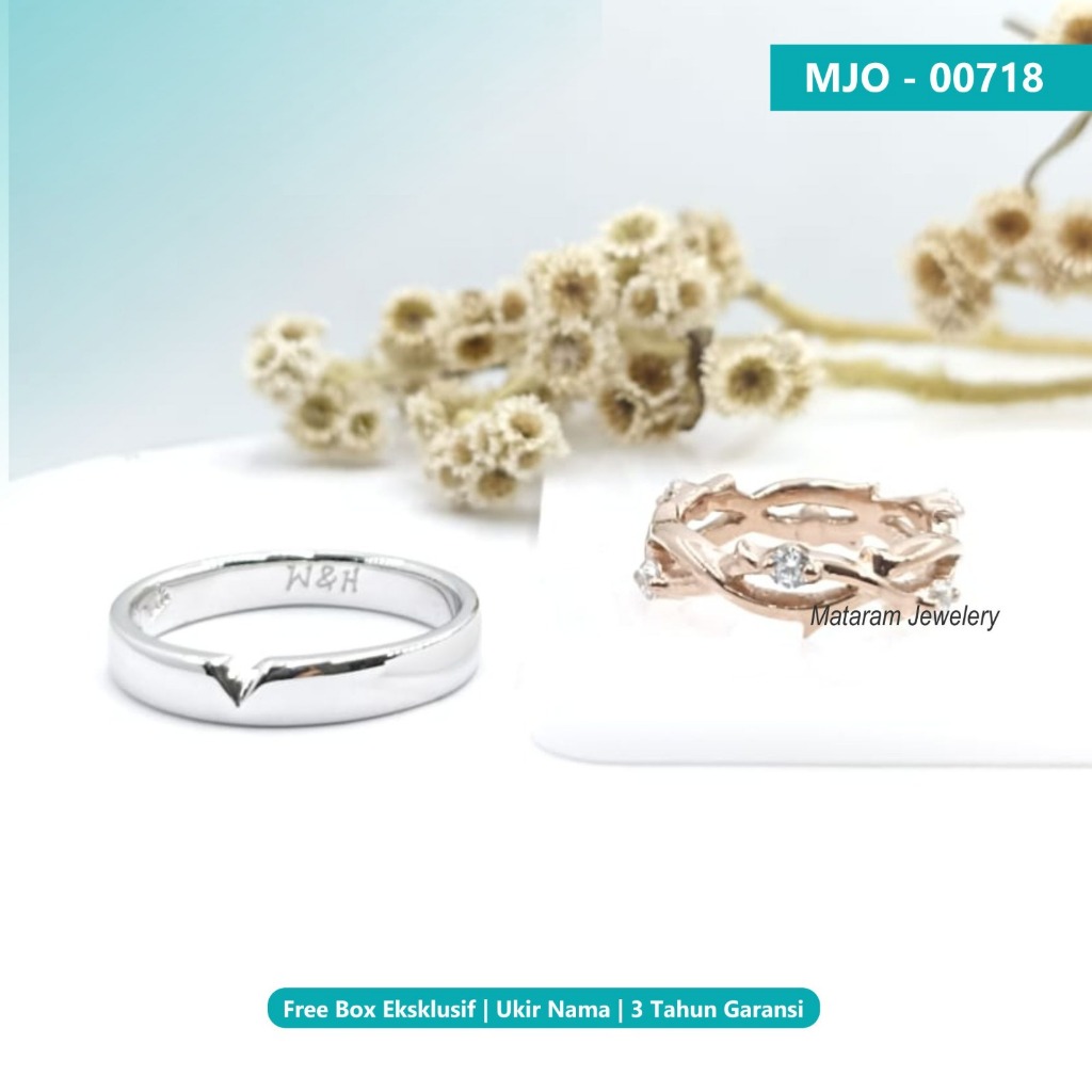 Cincin Kawin Couple Emas Kuning 9K & Platinum 5% MT203 - Bebas Request Model Cincin Custom By Matara
