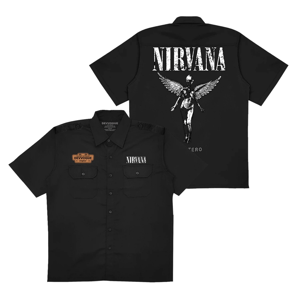 Devvogue Kemeja Workshirt Pria Nirvana Inutero Bahan American Drill