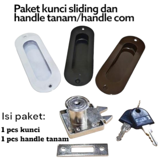 Paket Kunci Sliding Dan Tarikan Com / Handle Tanam Pintu Sliding