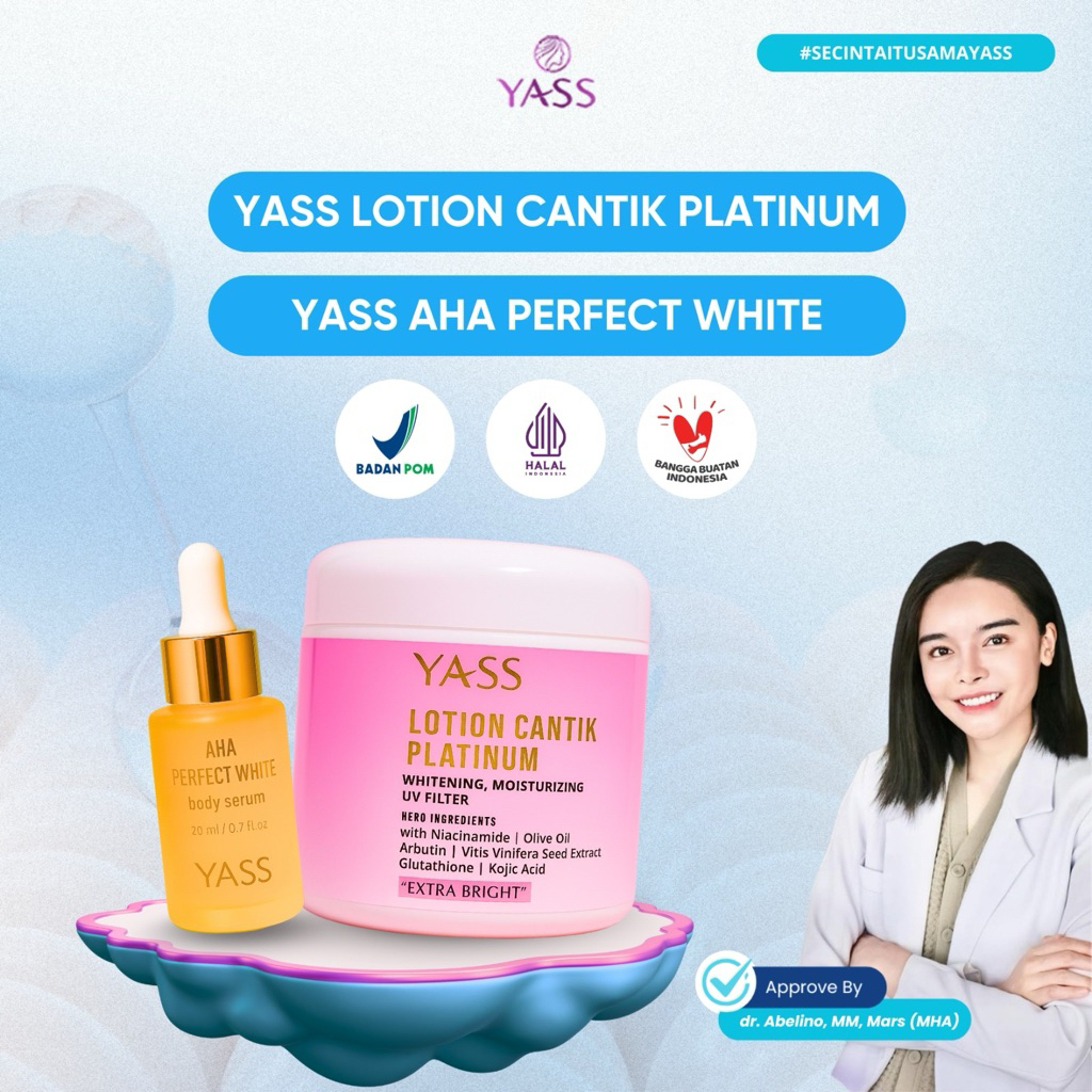PAKET (HB+AHA) YASS BEAUTY CARE NEW FORMULA 5x lebih banyak extra bright hb dosting  handbody pemuti