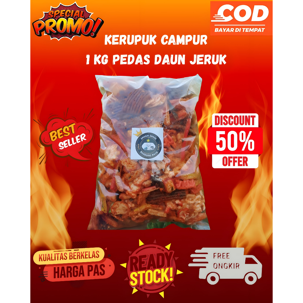 

kerupuk campur 1 kg mix 10 varian pedas daun jeruk