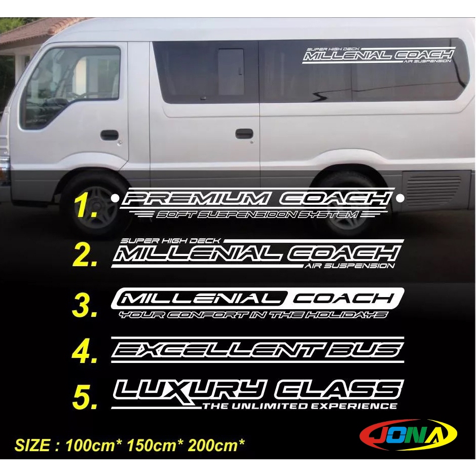 JUAL STIKER KACA SAMPING ELF DAN BUS Stiker cutting PREMIUM COACH, MILLENIAL COACH dll