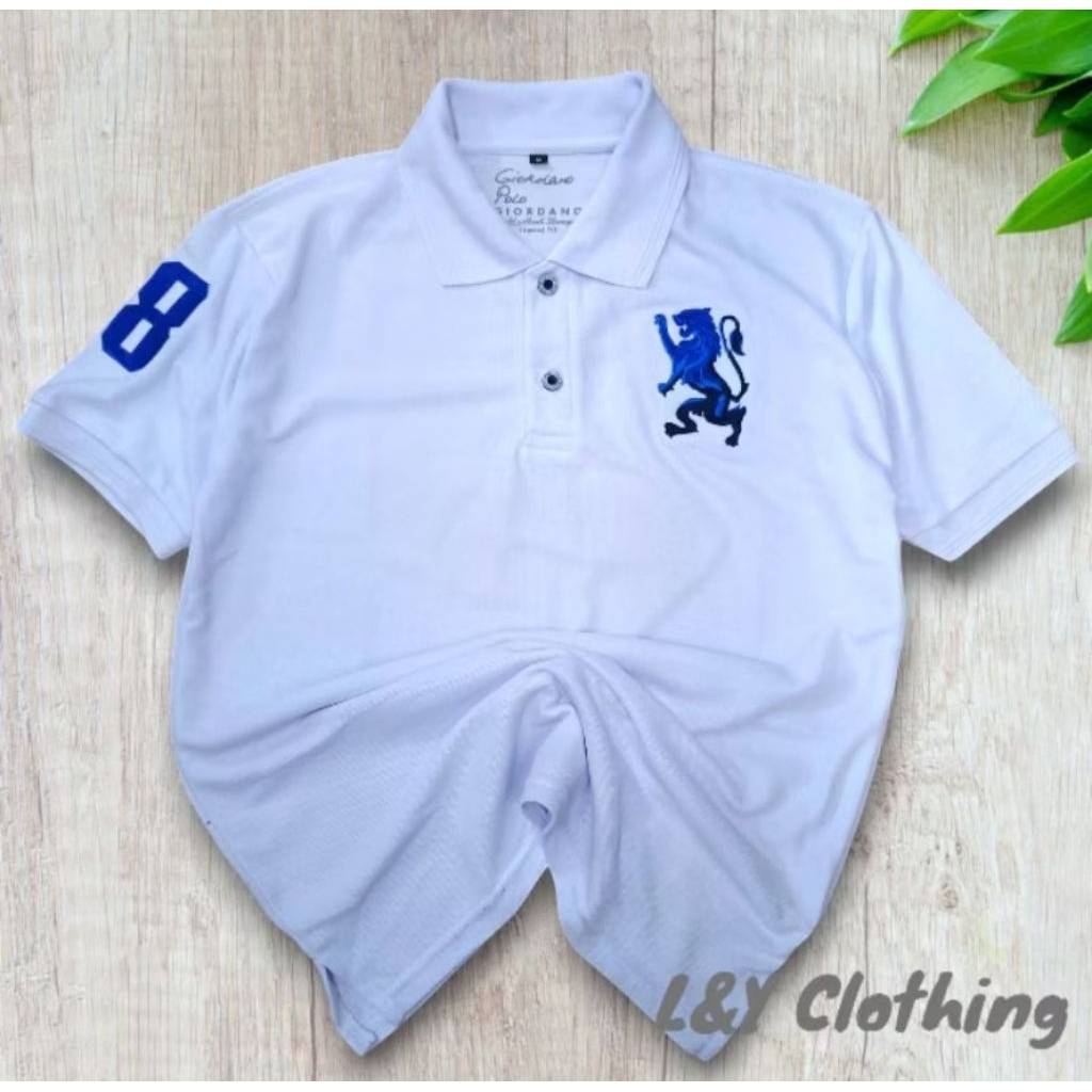 Polo Shirt GIORDANO 3D Lion Mens logo bordir Shirt Kaos berkerah