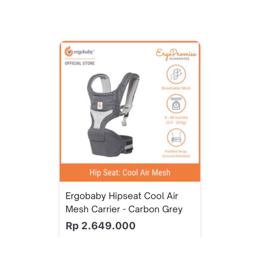 Preluv Original hipseat ergobaby cool air carbon, baca deskripsi