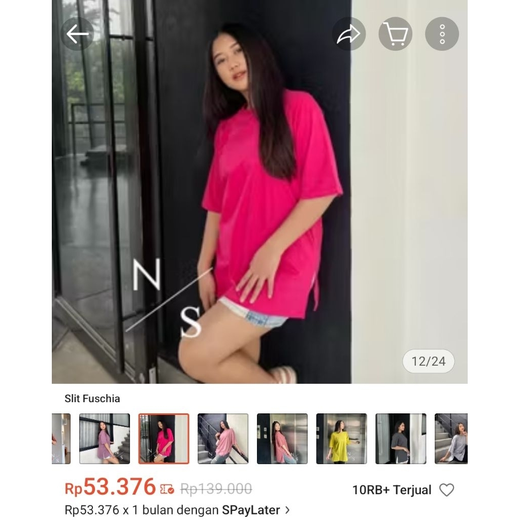 T-Shirt Kaos Polos Slit Oversize Warna Pink Fanta Size XL by Nabilaze Studio