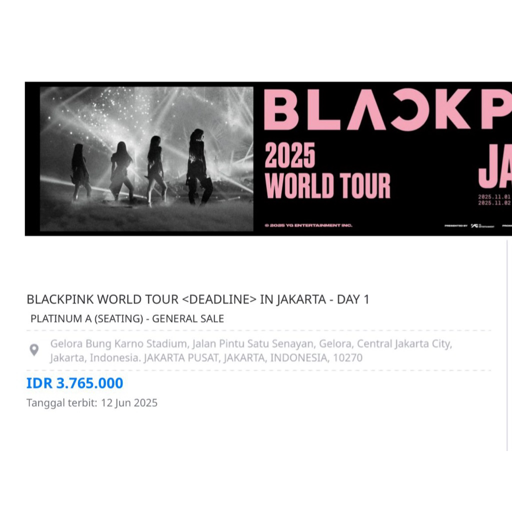 Tiket Konser “Born Pink” World Tour Jakarta Blackpink Gelora Bung Karno Main Stadium Section Platinu