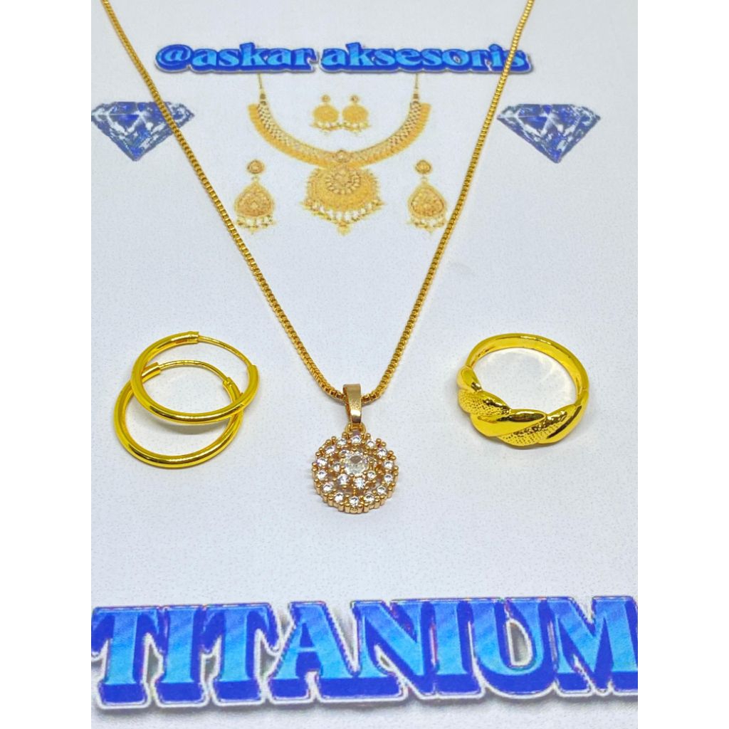 Set perhiasan wanita bahan titanium model terbaru anti luntur (SET C CINCIN B)