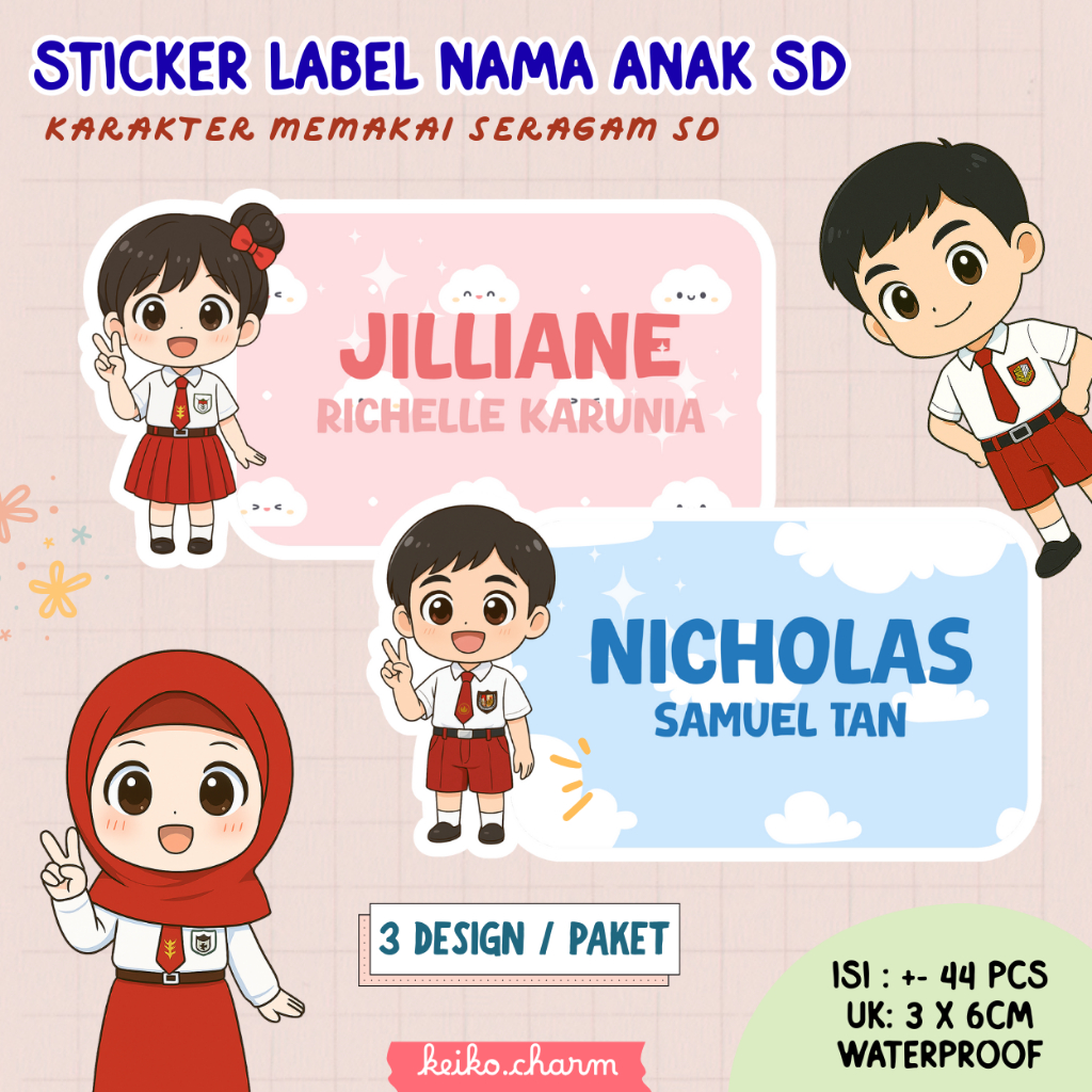 

Sticker Label Nama Anak SD Seragam Sekolah Waterproof Custom Seragam Vynil