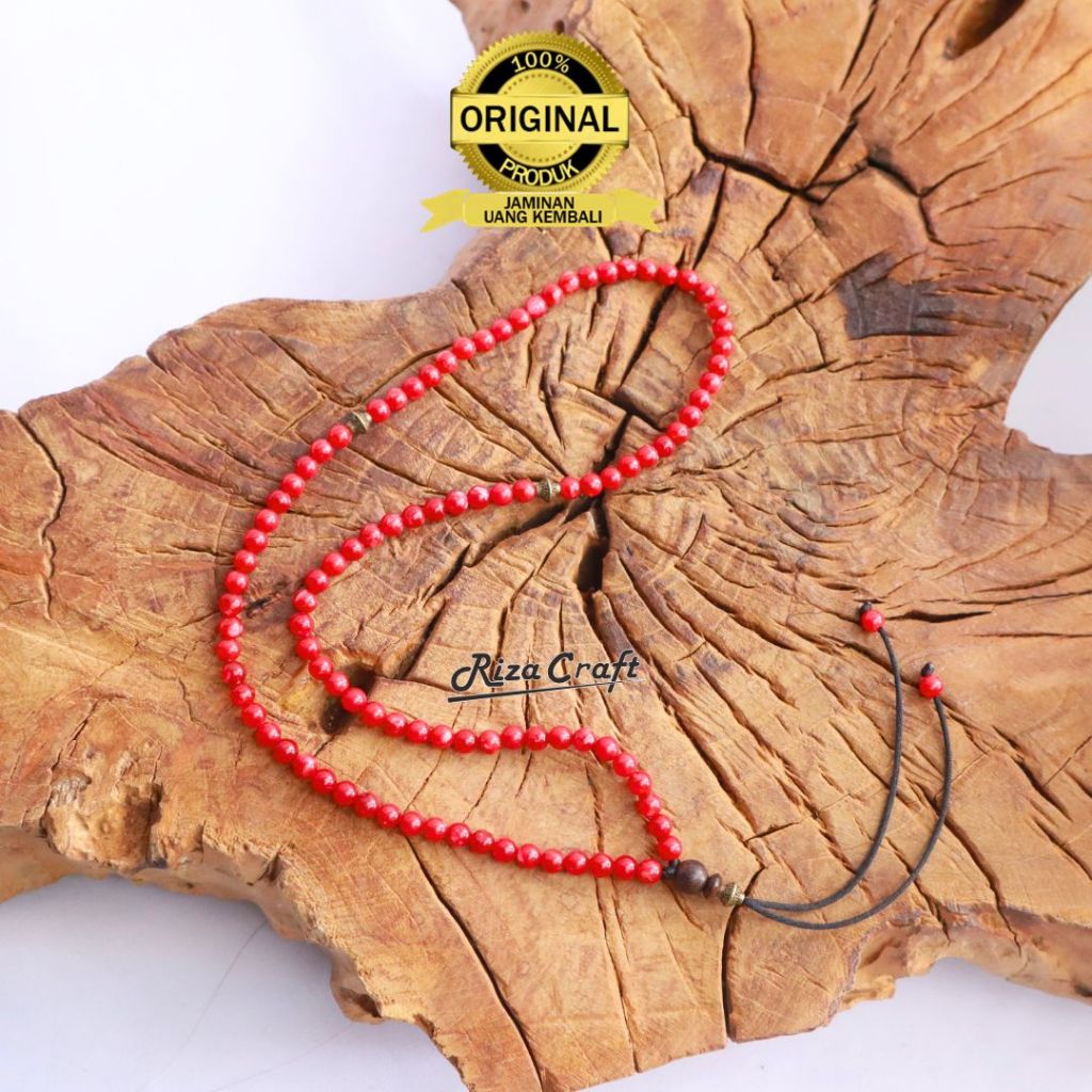 Rizacraft Kalung Tasbih Batu Agate Merah Delima Butiran Kecil Pria Wanita Keren  ASLI 100% Akik Natu