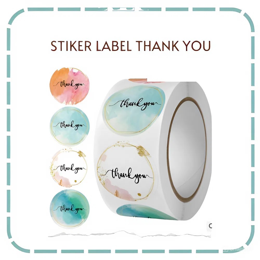 

Stiker Thank You Bulat Roll Isi 500 Label Kemasan Makanan Minuman Murah Elegan Kece Kekinian