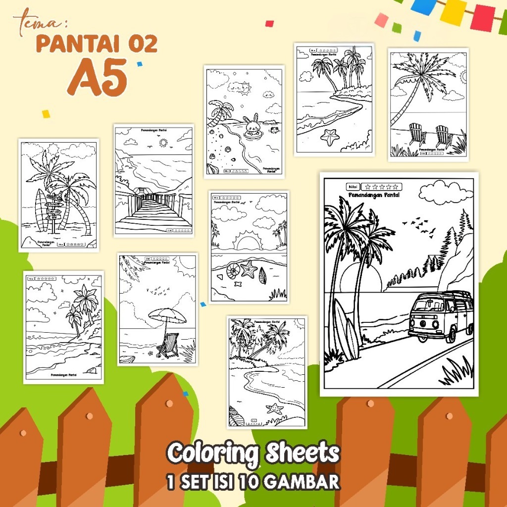 

(A5) KERTAS MEWARNAI ANAK - COLORING SHEETS KODE PANTAI 2 - LEMBAR MEWARNAI ANAK PAUD/TK/SD