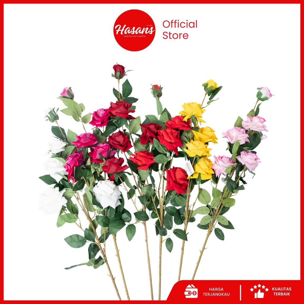 Hasans / Bunga Mawar Latex Premium / Bunga Mawar Artificial / Bunga Mawar Palsu Plastik / Bunga Mawa