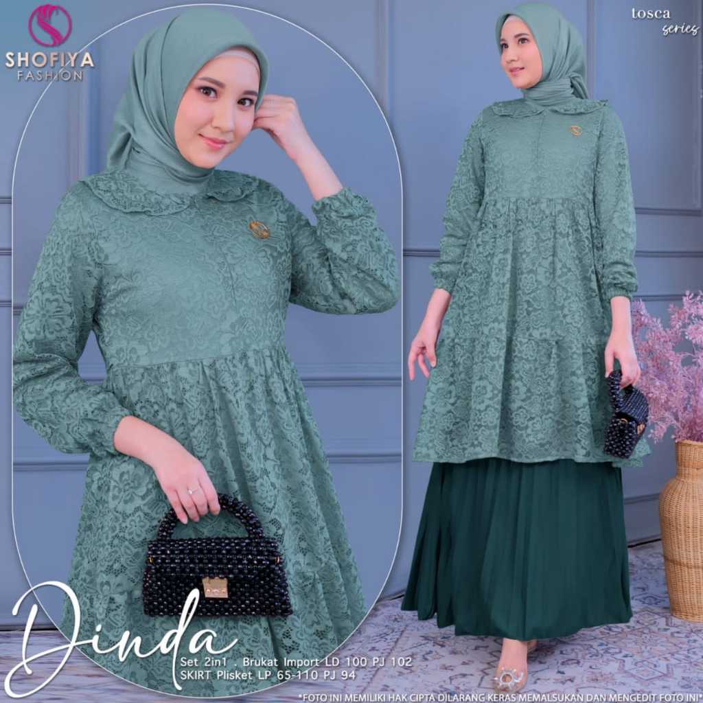 [LD 100] DINDA SET TUNIK ROK DRESS BRUKAT MEWAH PESTA WANITA ORI BY SHOFIYA HIJAB