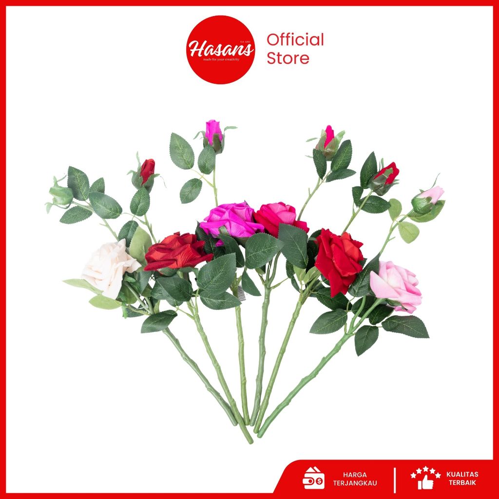 Hasans / Bunga Mawar Latex Premium / Bunga Mawar Artificial / Bunga Mawar Palsu Plastik / Bunga Mawa
