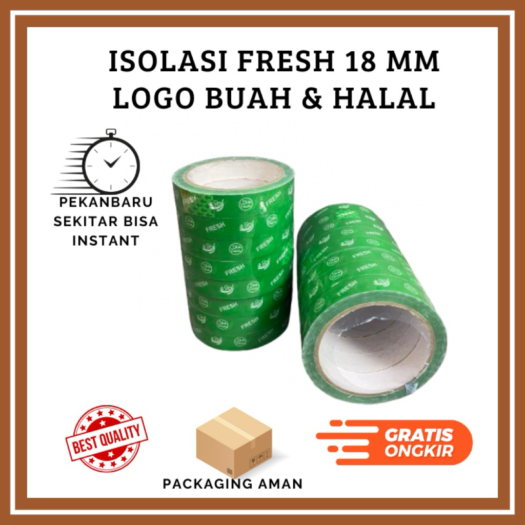 

ISOLASI BUAH DAN SAYUR 18 MM / ISOLASI FRESH 18 MM TULISAN HALAL DAN LOGO BUAH TERMURA TERLARIS