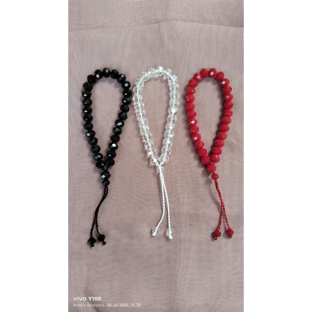 Gelang Manik Kristal Putih Merah Hitam 8mm