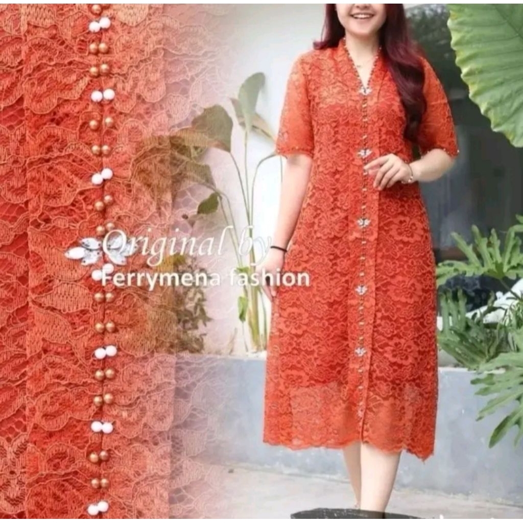 SALE DRES VANIA BROKAT DEWASA MIX PAYET JAHIT TANGAN~DRESS NATAL TAHUN BARU JUMBO LD 130 CM~DRESS RE