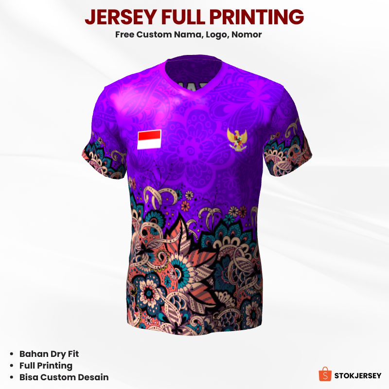 Jersey Futsal Ungu Motif Batik 217 - Kaos Jersey Custom Lari, Badminton, Volly, Dll.