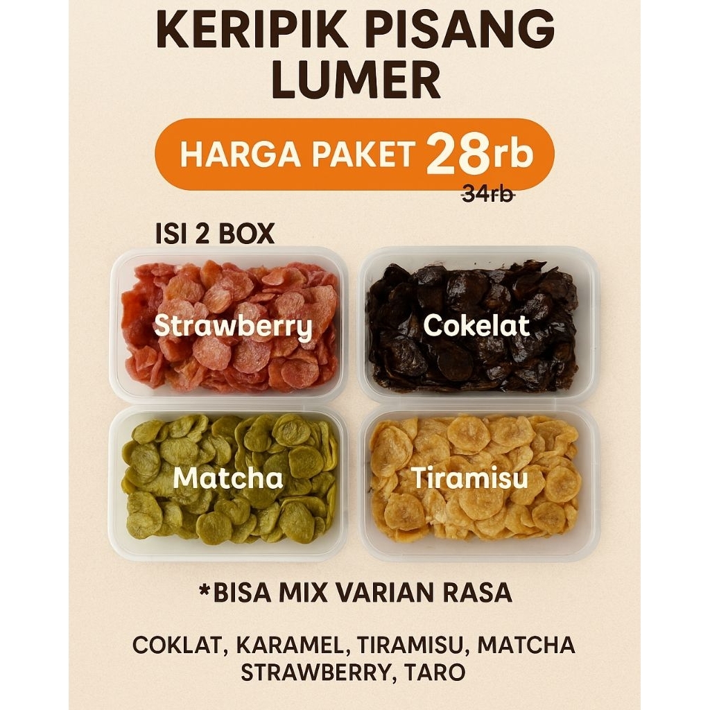 

[ ISI 2 BOX ] Promo Bundling Keripik Pisang Cokelat Lumer Bisa Mix Varian Lain - Banana Bliss Melt