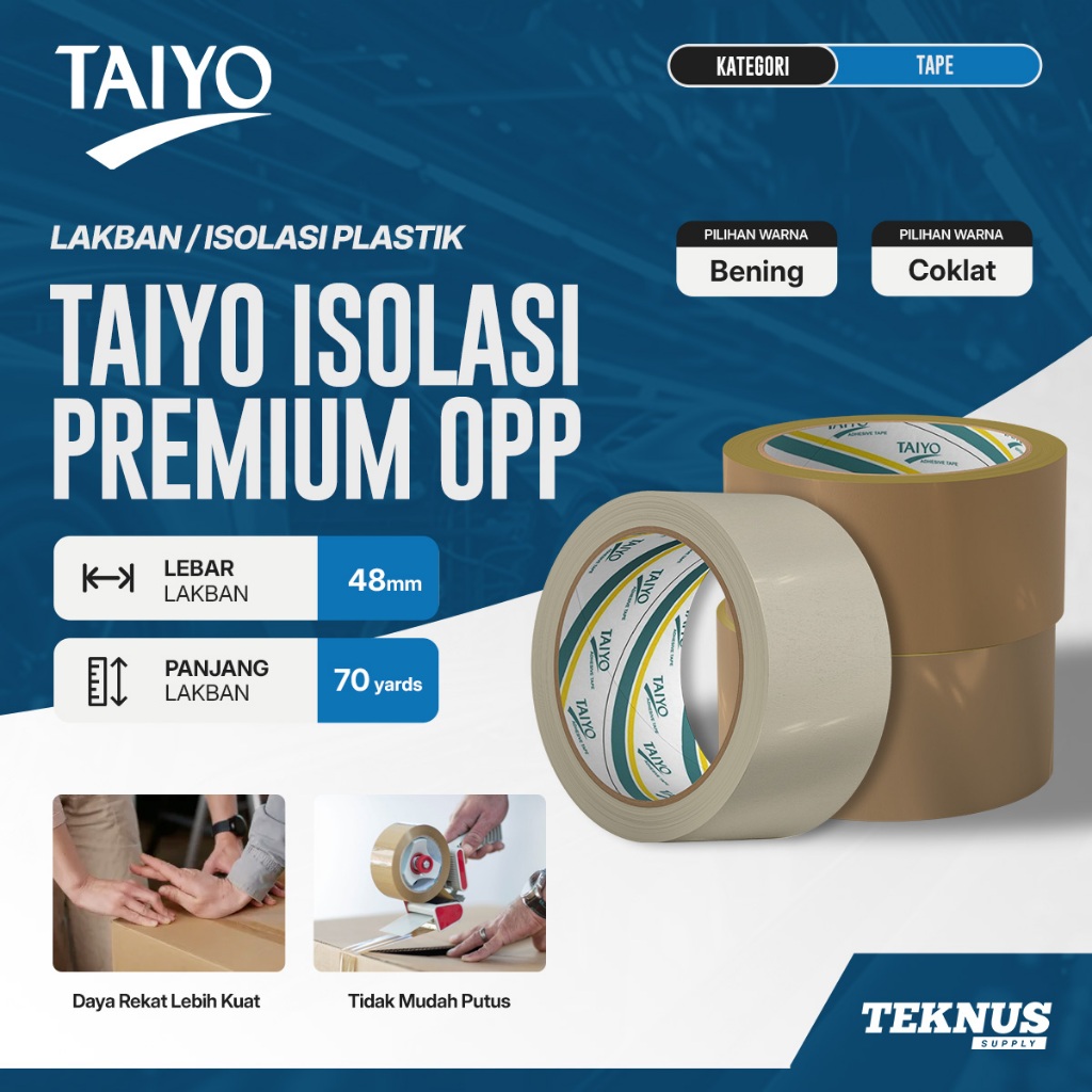 

TAIYO OPP Tape Lakban Bening Coklat 48mm | Teknus Supply - Bening