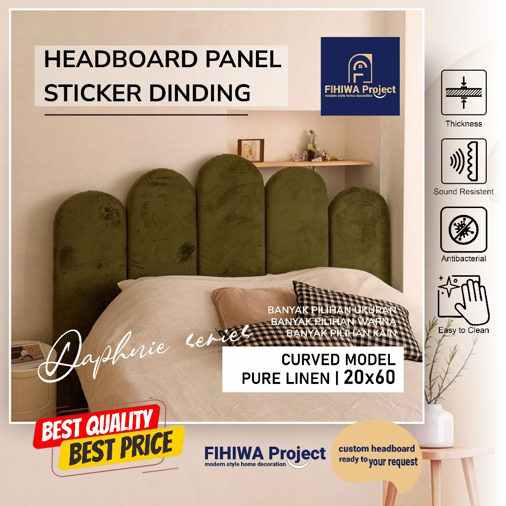 Fihiwa –  Headboard kasur Tempel Cupcake 20x60cm Motif Pure Linen Daphnie Series Wallpanel Stiker Di