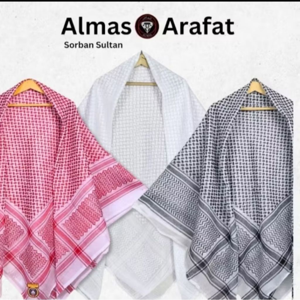 Sorban ALMAS ARAFAT Segi Empat Putih Polos Warna