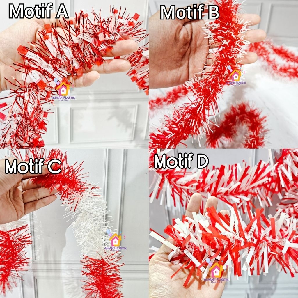 SLINGER MERAH PUTIH MURAH standart tebal 5cm panjang 2m 17 agustus bulu rumbai tali dekorasi dirgaha