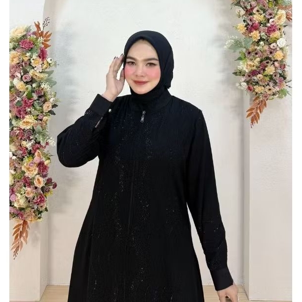 ZAKIA ABAYA BY SI.NE.SA - GAMIS ARAB HIAS MOTTE MANIK HITAM CANTIK MEWAH BERKUALITAS JUMBO BIG SIZE
