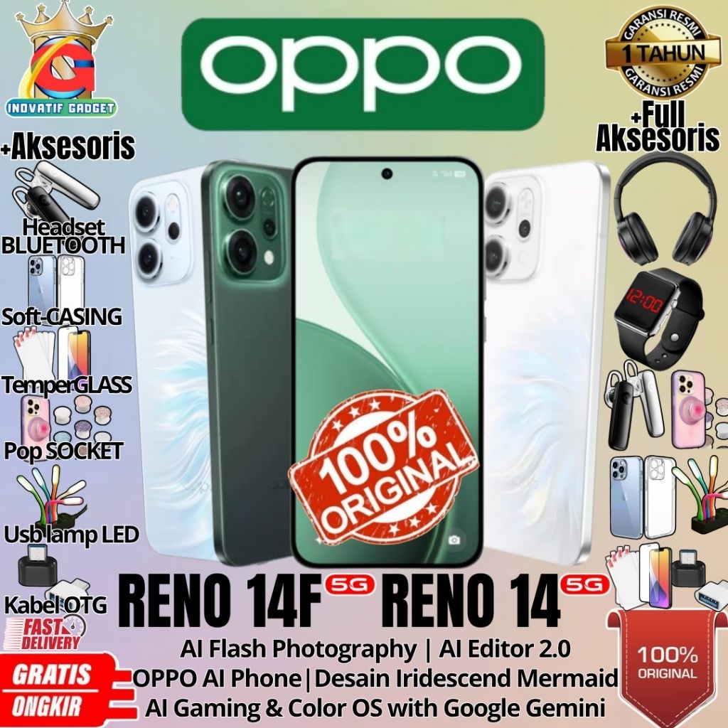 HP BARU OPPO RENO 14F 5G | RENO 14 5G 12/256GB & 8/256GB Ram Upto 24GB Oppo AI Phone GARANSI RESMI 1