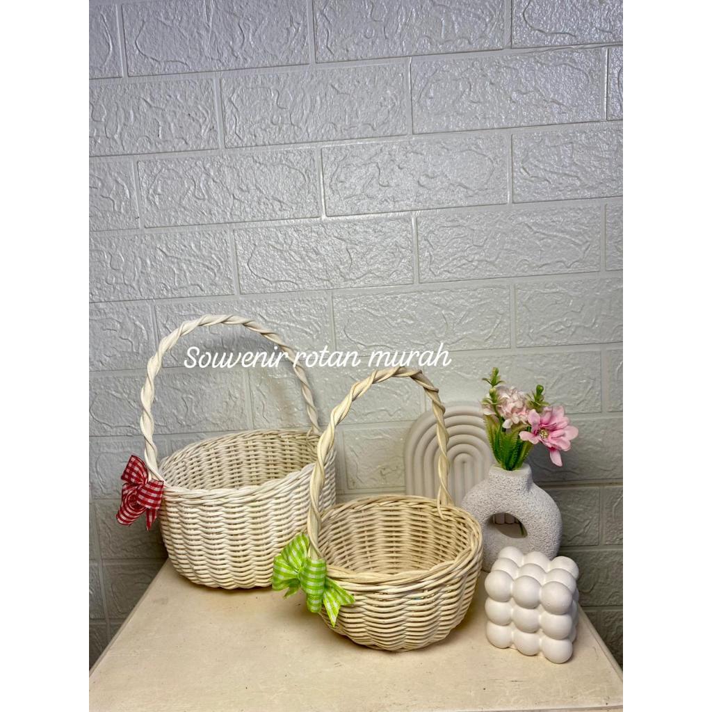 Keranjang Rotan Bridesmaid Tangkai Include Pita/ Keranjang Bunga/ Keranjang Siraman/ Hampers Wedding