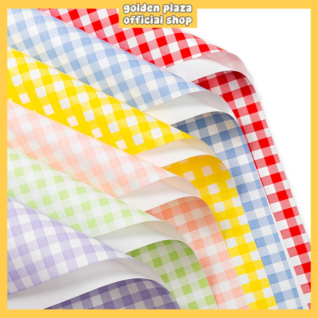 

Kertas Buket Bunga Motif Gingham Kotak List Gold Polos Berwarna Flower Wrapping Paper Cellophane KB6012