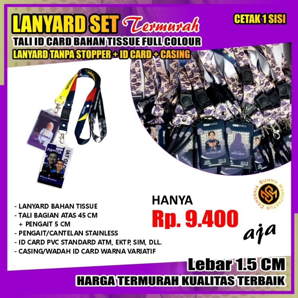 

Lanyard Set (ID Card + Casing) tanpa stopper, Custom Desain, Cocok untuk segala Event