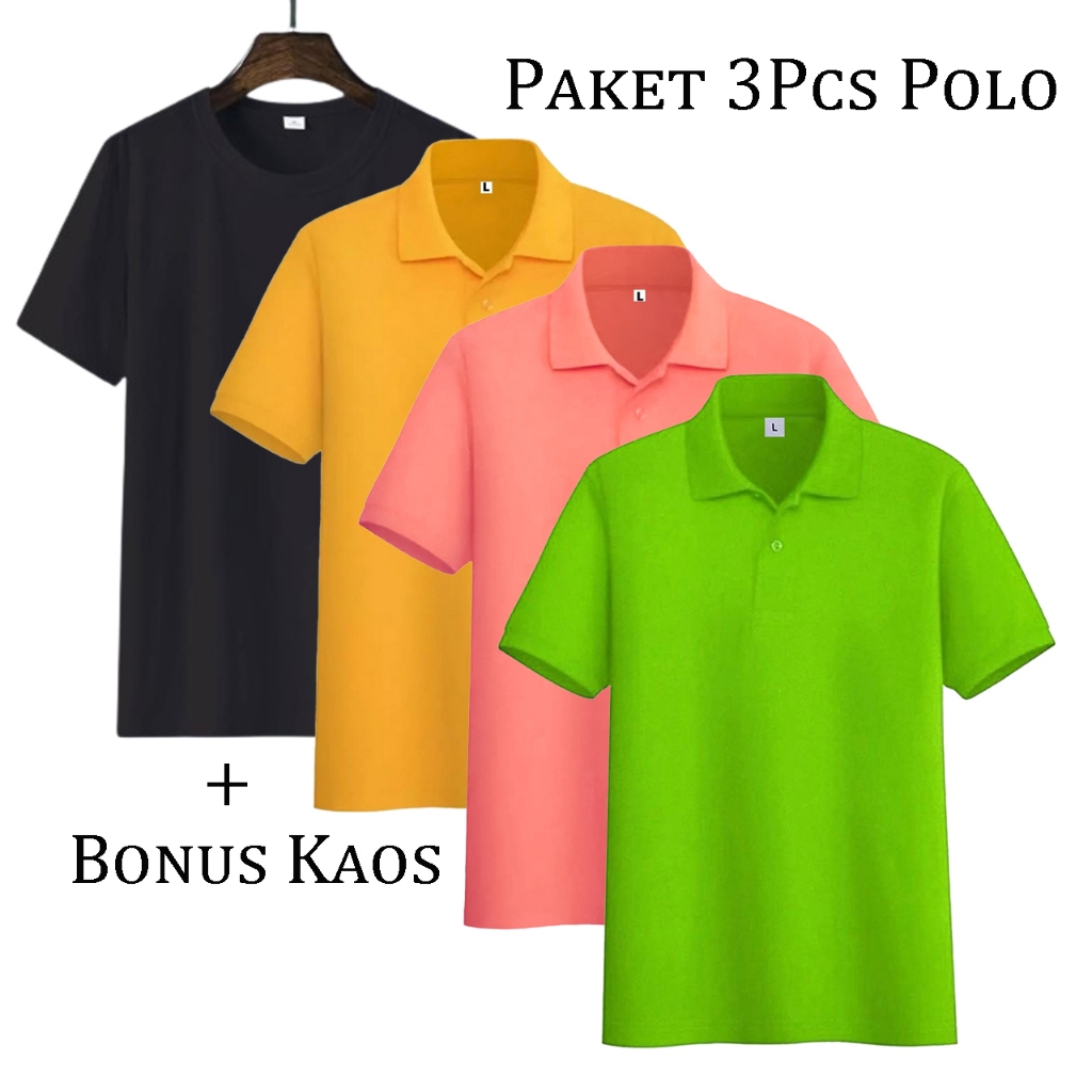 original liso wear - 1paket 3pcs110rb+free 1pcs kaos polos hitam kaos kerah pria poloshirt lengan