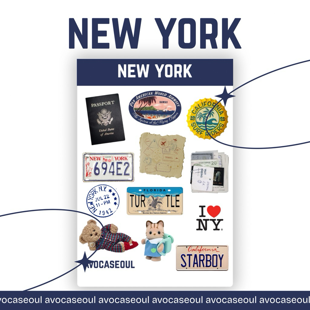 

sticker sheet new york travel aesthetic ins korea untuk dekorasi scrapbook, deco pola, journaling, phonecase, headphone, stiker lucu