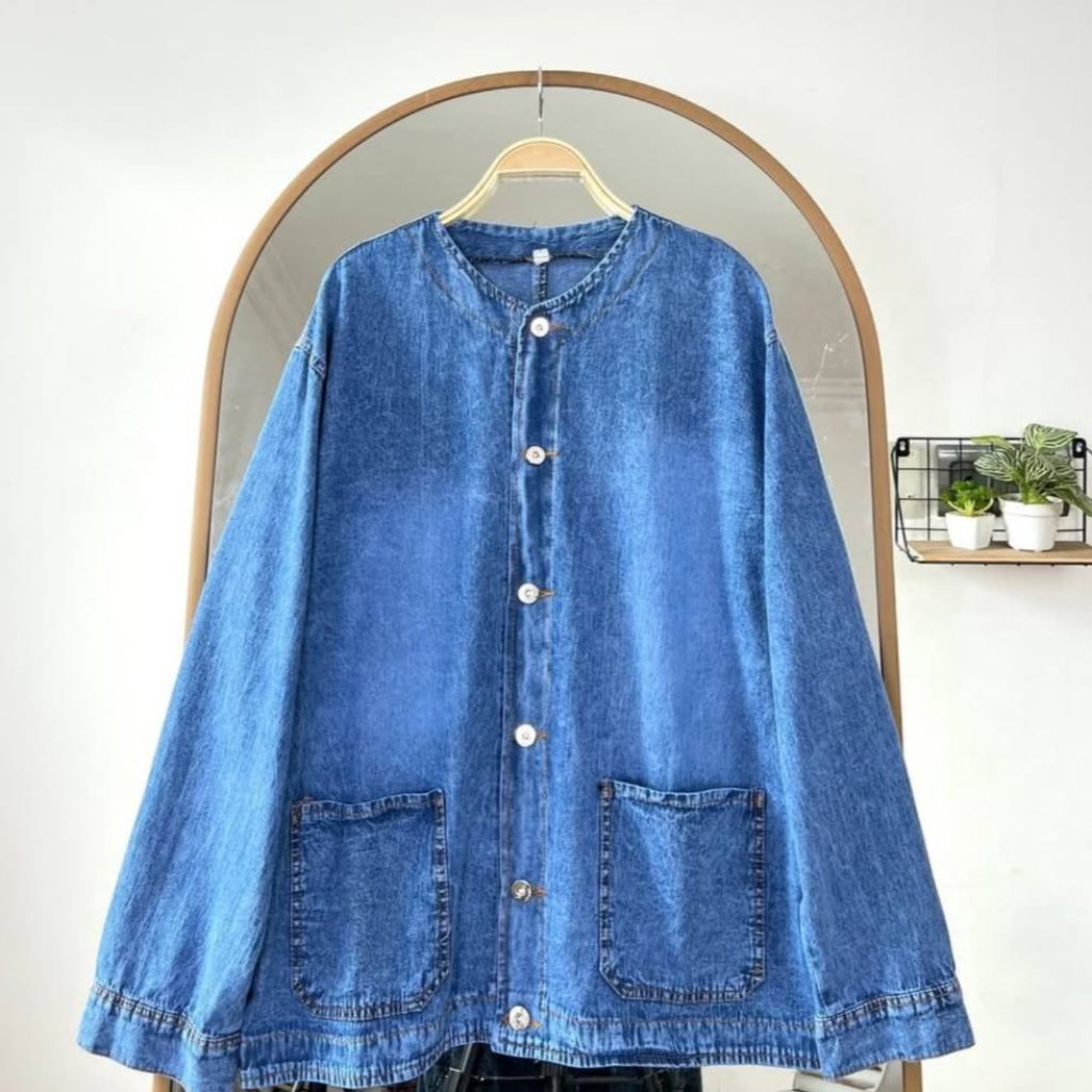 Atasan Semi Jeans Wanita Jumbo LD 140 150 Baju Ukuran Besar Outfit Big Size Plus Size