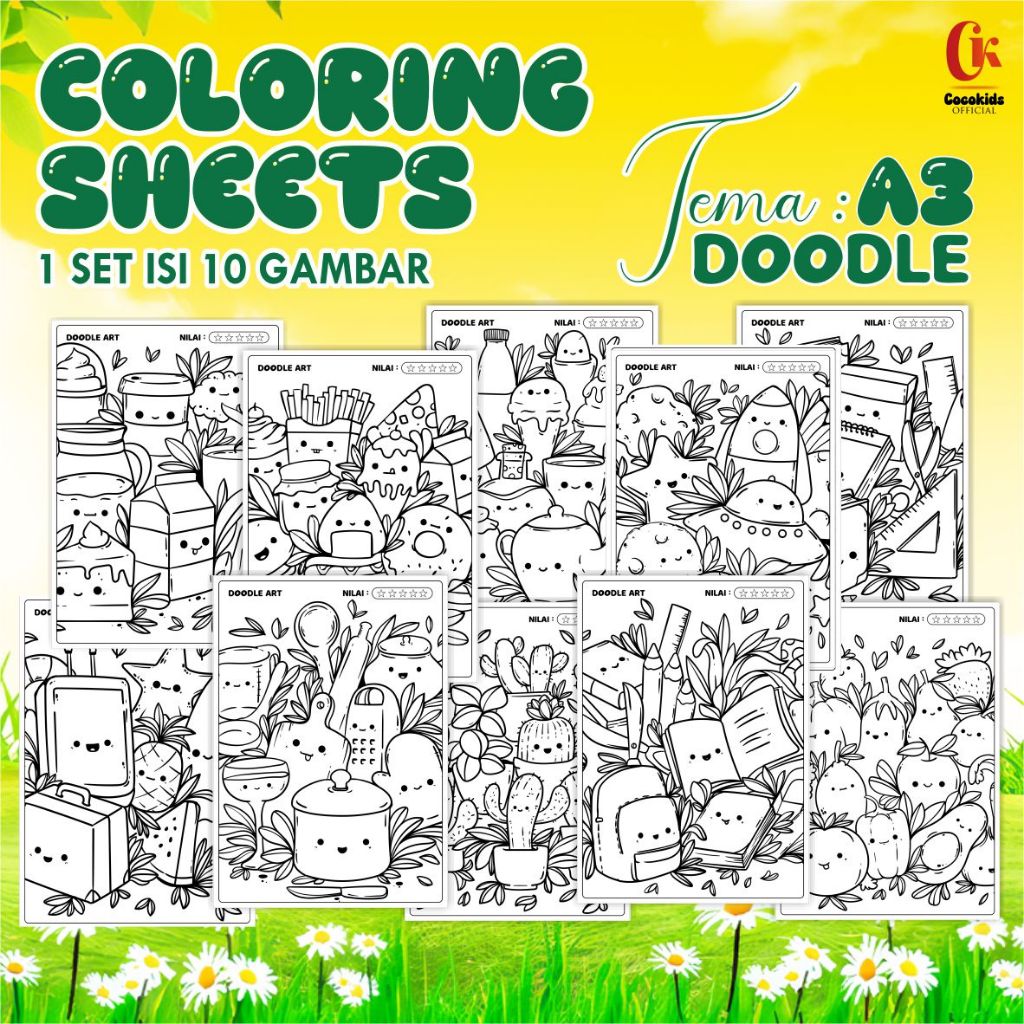 

Lembar Mewarnai Anak TEMA DOODLE ART - Coloring Sheet For Kids Ukuran A3 - 1 Set Isi 10 Lembar NEW