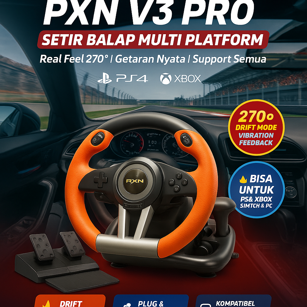 PxN V3 Pro Steering Wheel Racing / Stir Steer Game Balap PS3 PS4 PC Xbox series S/X Nintendo Switch