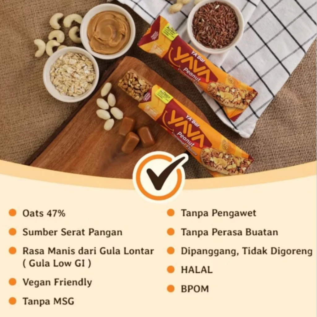 

YAVA Ya'Bar Peanut Caramel Flavor- Granola Bar Kacang Caramel / Coklat 28gr
