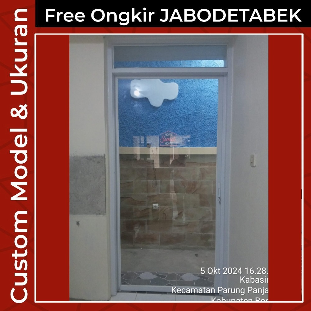 PINTU ALUMINIUM SLIDING FULL KACA UK 80X200 CM FULL SET PENGERJAAN RAPIH