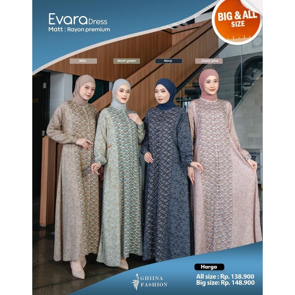 GAMIS BY GHIINA EVARA DRESS, gamis motif, gamis simple. gamis elegan, gamis rayon