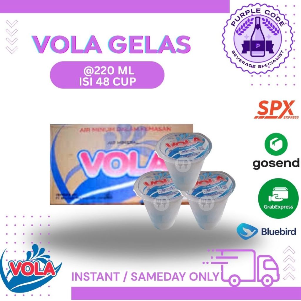 

(INSTANT READY) AIR MINERAL GELAS VOLA 220ML DUS ISI 48 CUP PER DUS - READY Air Kemasan AQUA, LEMINERAL, CLEO, PRISTINE, VIT, CRYSTALIN Minuman Kardus KARTON