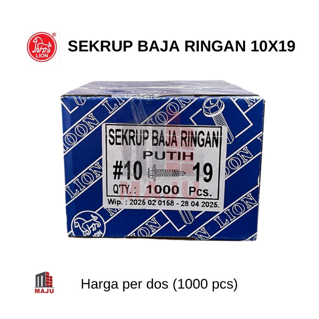 [1 dos] Sekrup Baja Ringan 10X19 mm Sekrup Baut Kanal C