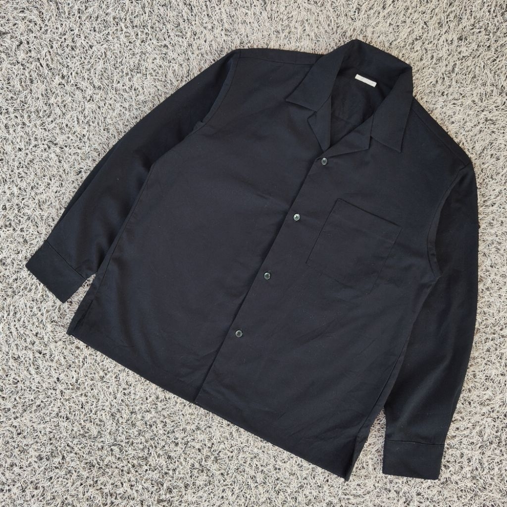 KMJ6 kemeja outer gu by uniqlo full black kemeja hitam casual