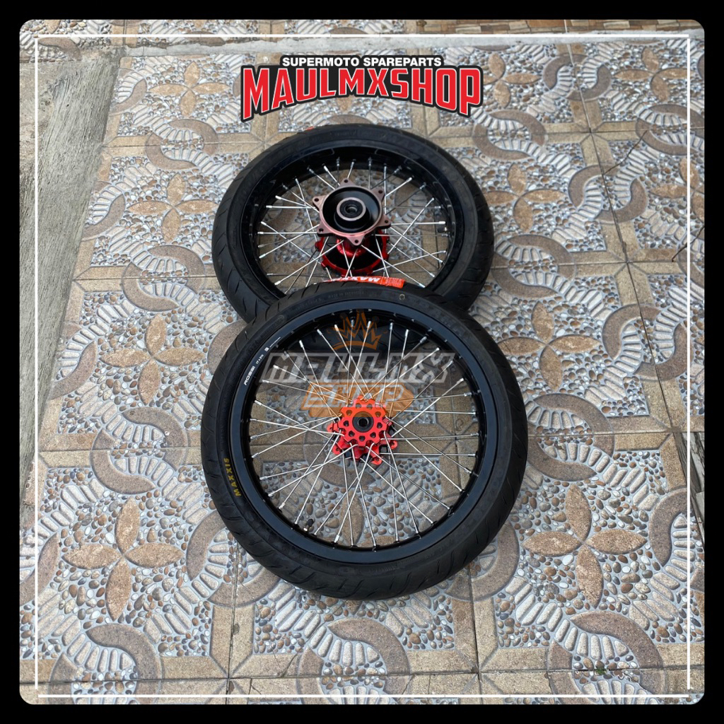 WHEELSET SUPERMOTO SEMI CACING CRF 150L 215/250 BAN MAXXIS