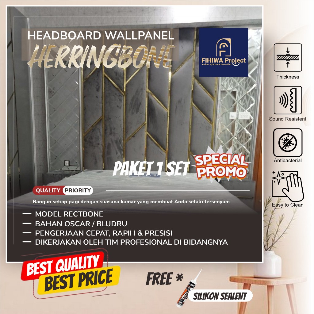 Fihiwa –  Headboard Wallpanel Custom Panel Sandaran Tempat Tidur Aesthetic | Wallpanel Sticker 3D Wa