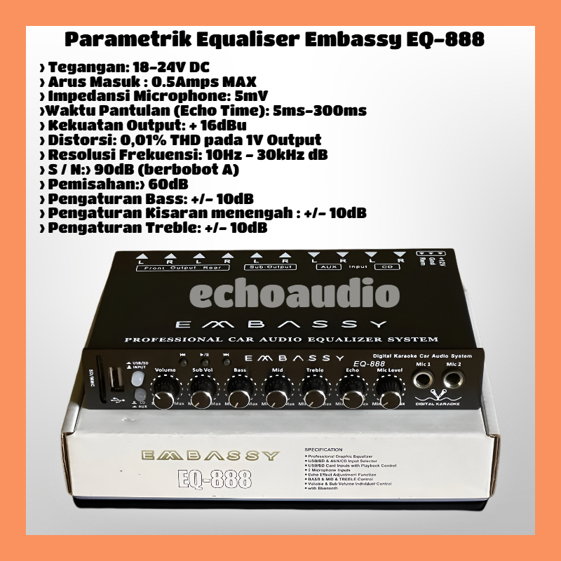 Parametrik preamp Embassy EQ-888 Bluetooth equalizer usb karaoke