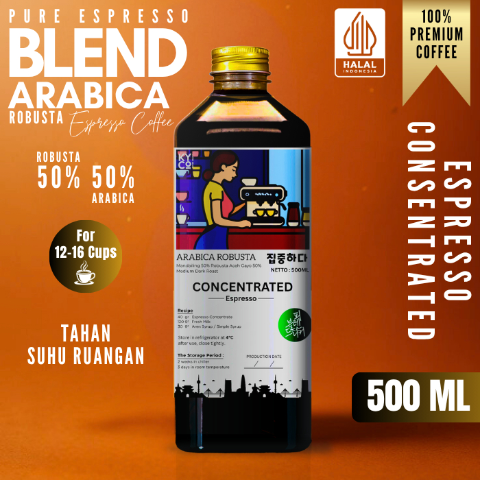 

Espresso cair 500 ML blend Arabika 50% Robusta 50% kopi konsentrat Concentrated | kopi konsentrat | Halal indonesia | Aceh gayo | Kopi susu | Medium dark - Kiyowo Coffee